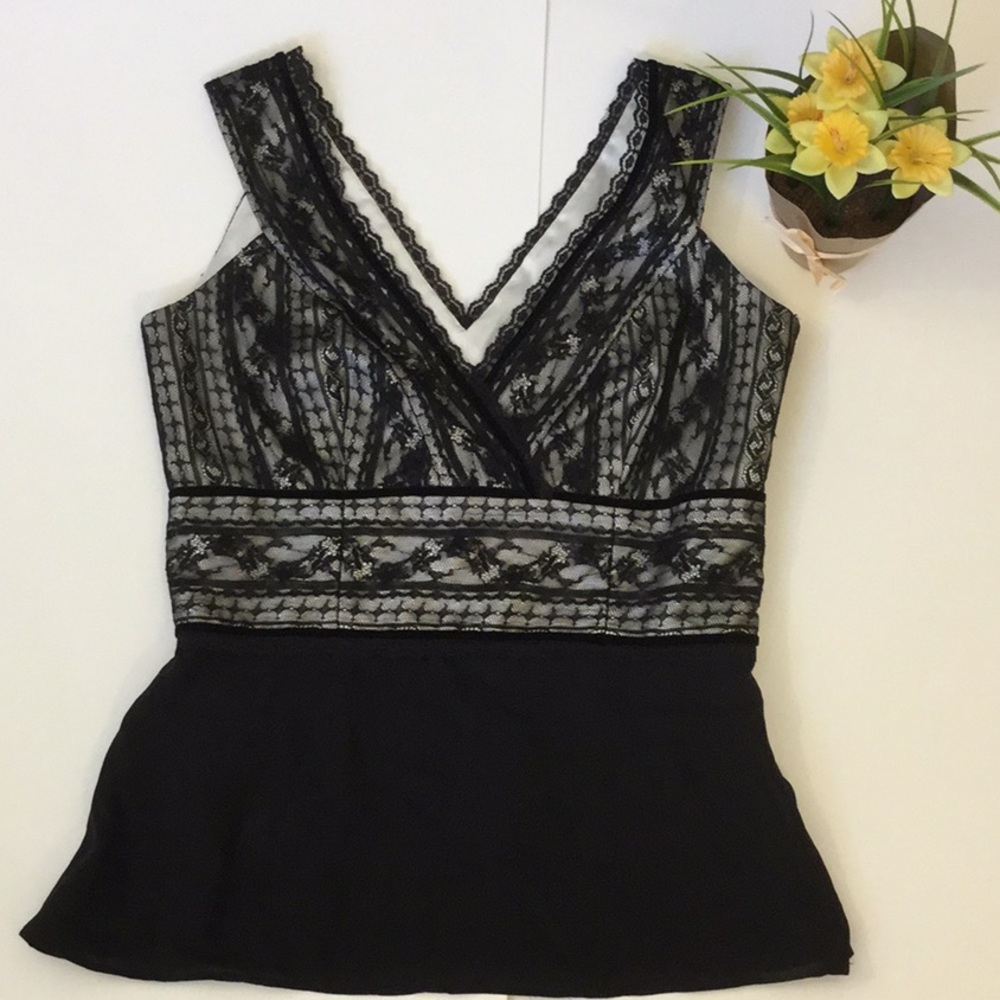 Ann Taylor V Neck Black Lace top sz 2